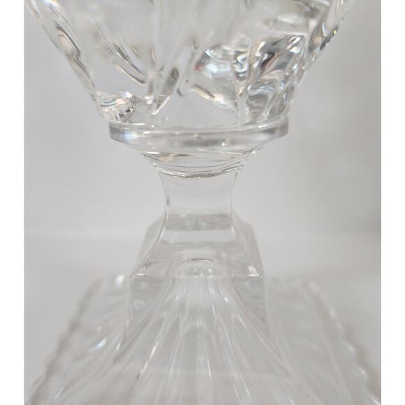 Vintage Lead Crystal Cut Glass Egg on Pedestal Base 7.25" Starburst & Leaf Motif - Picture 8 of 11